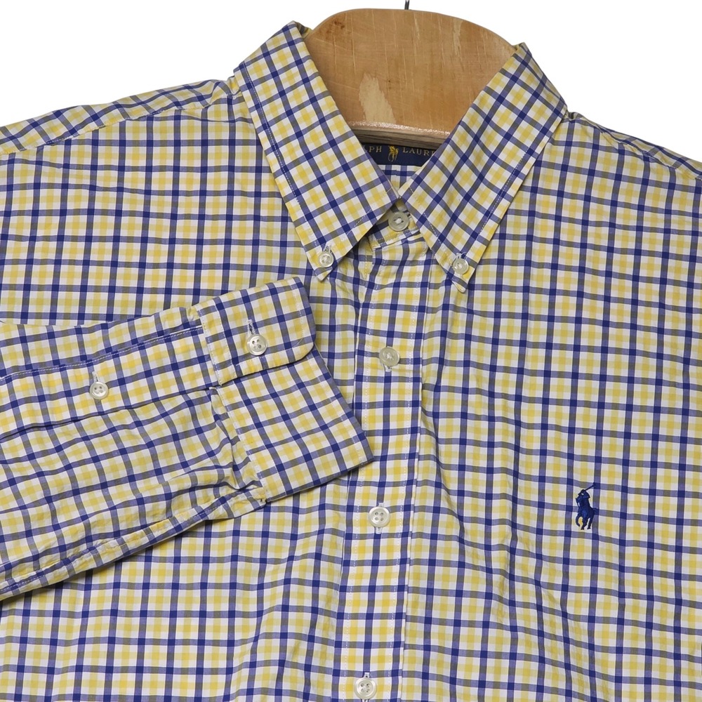 Ralph‎ Lauren XL Yellow Blue Plaid Long Sleeve Button Down Shirt Mens
